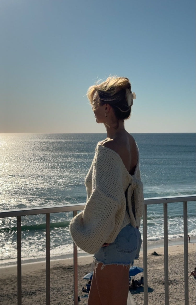 Holiday Cream Tie Up Knit Cardigan — 25