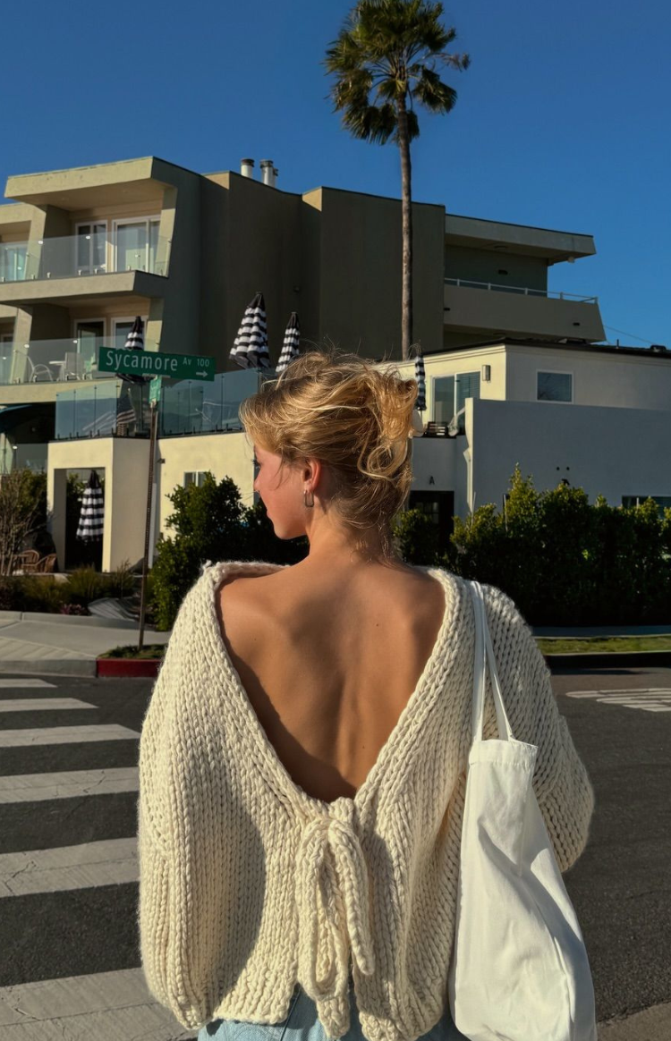 Holiday Cream Tie Up Knit Cardigan — 26