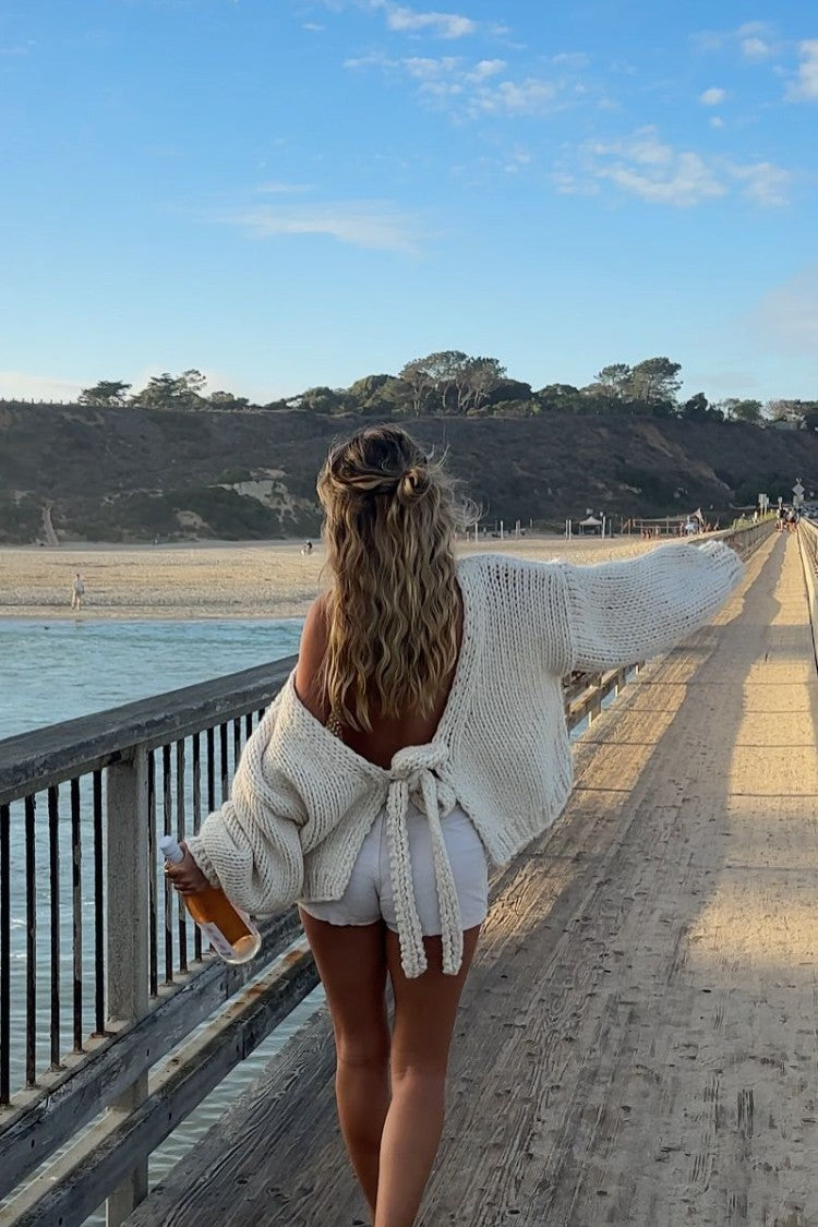 Holiday Cream Tie Up Knit Cardigan — 27