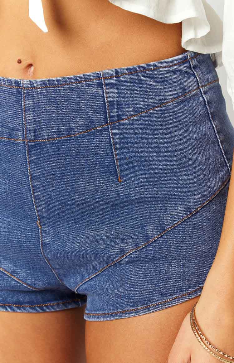 Leisha Dark Denim Micro Shorts — 6