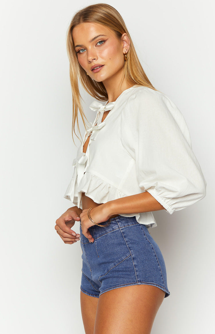 Leisha Dark Denim Micro Shorts — 3