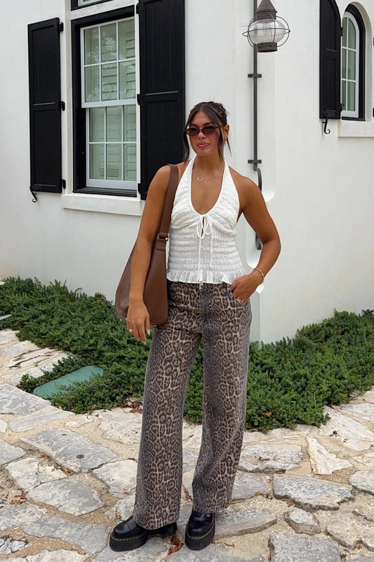 Brunet Leopard Print Straight Leg Jeans — 4