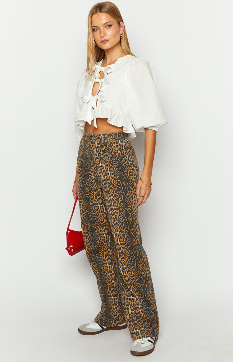 Brunet Leopard Print Straight Leg Jeans — 9