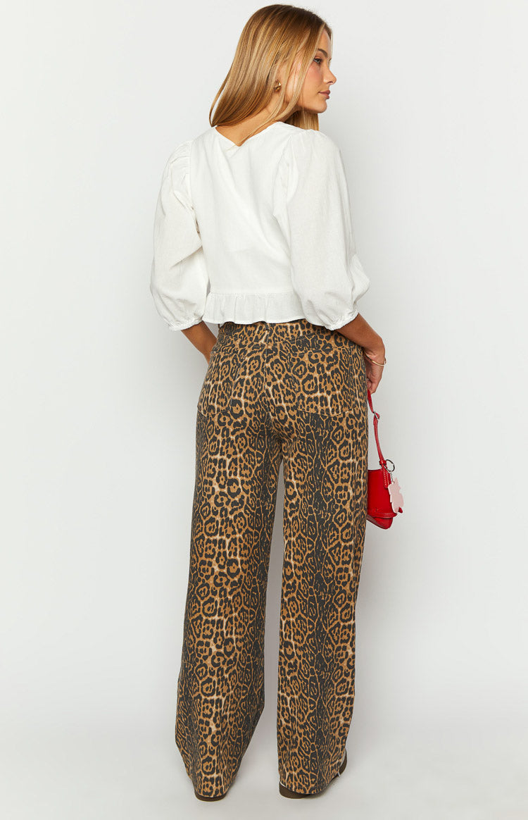 Brunet Leopard Print Straight Leg Jeans — 10