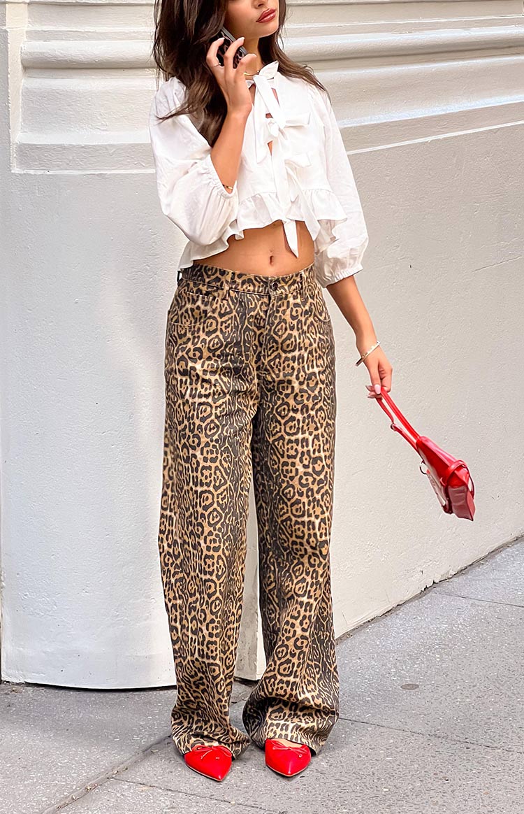 Brunet Leopard Print Straight Leg Jeans — 12