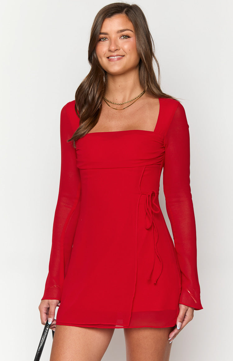 Lucy Red Long Sleeve Mini Dress — 2