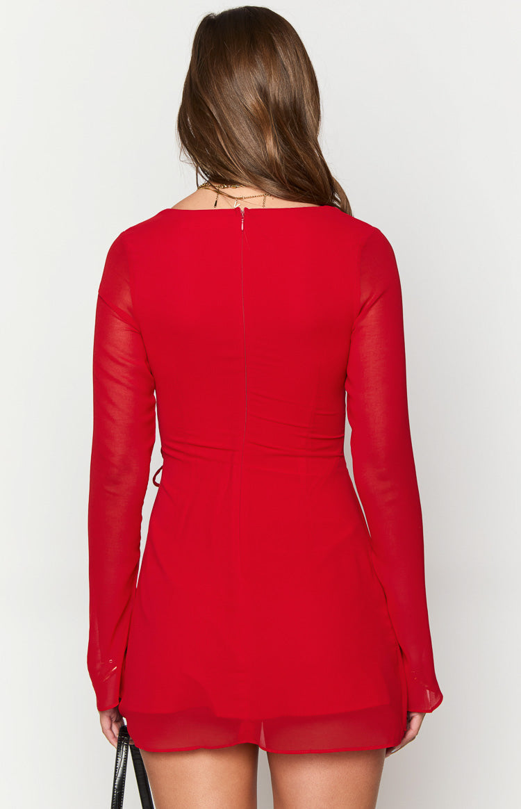 Lucy Red Long Sleeve Mini Dress — 5