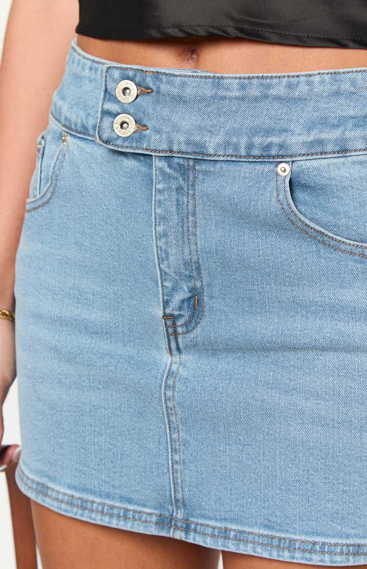 Ria Light Wash Denim Mini Skirt — 8