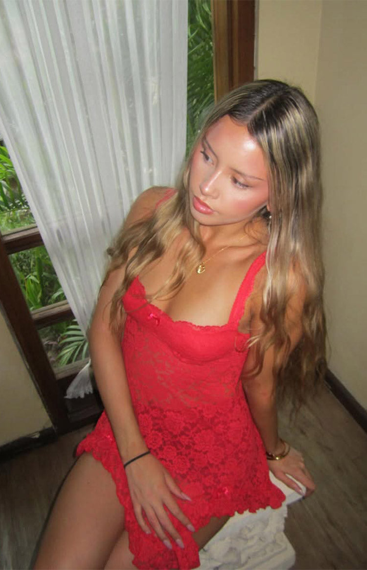 All Mine Red Lace Mini Dress — 1