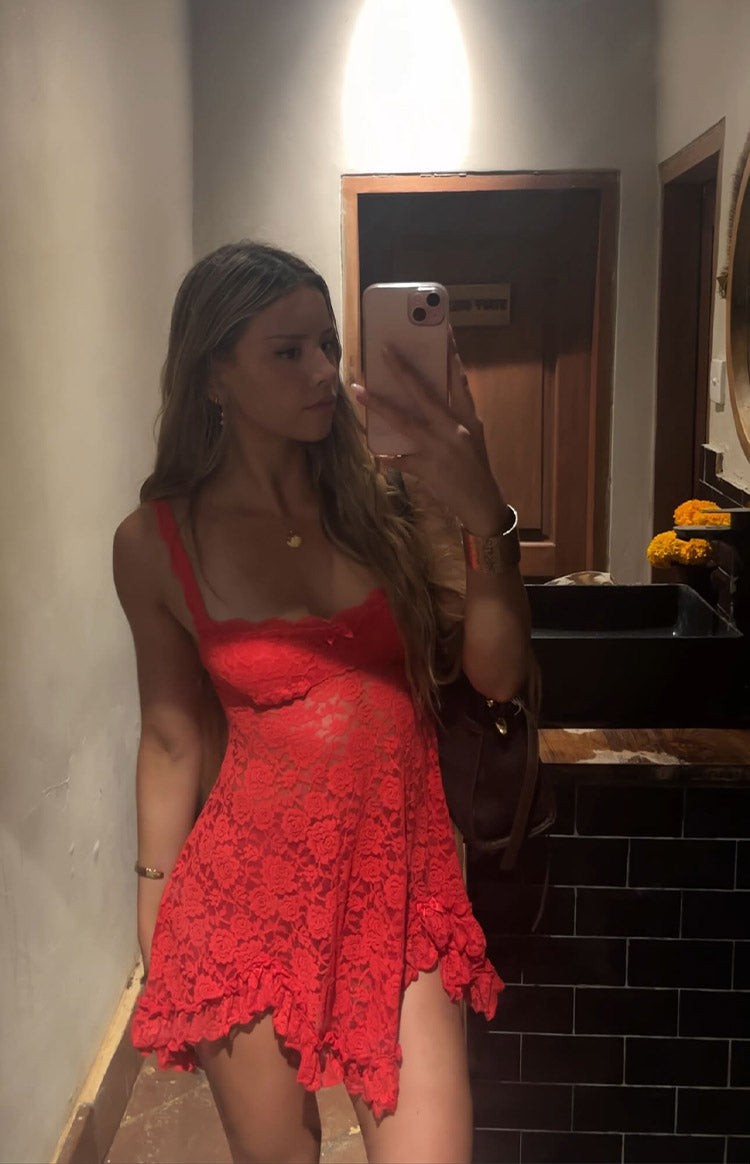 All Mine Red Lace Mini Dress — 3