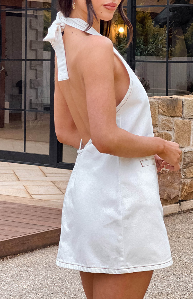 Corbin White Denim Halter Neck Mini Dress — 3