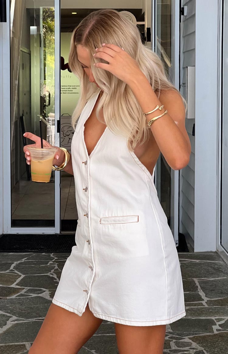 Corbin White Denim Halter Neck Mini Dress — 17