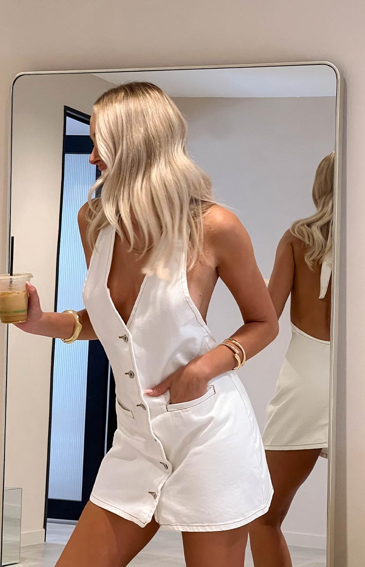 Corbin White Denim Halter Neck Mini Dress — 19