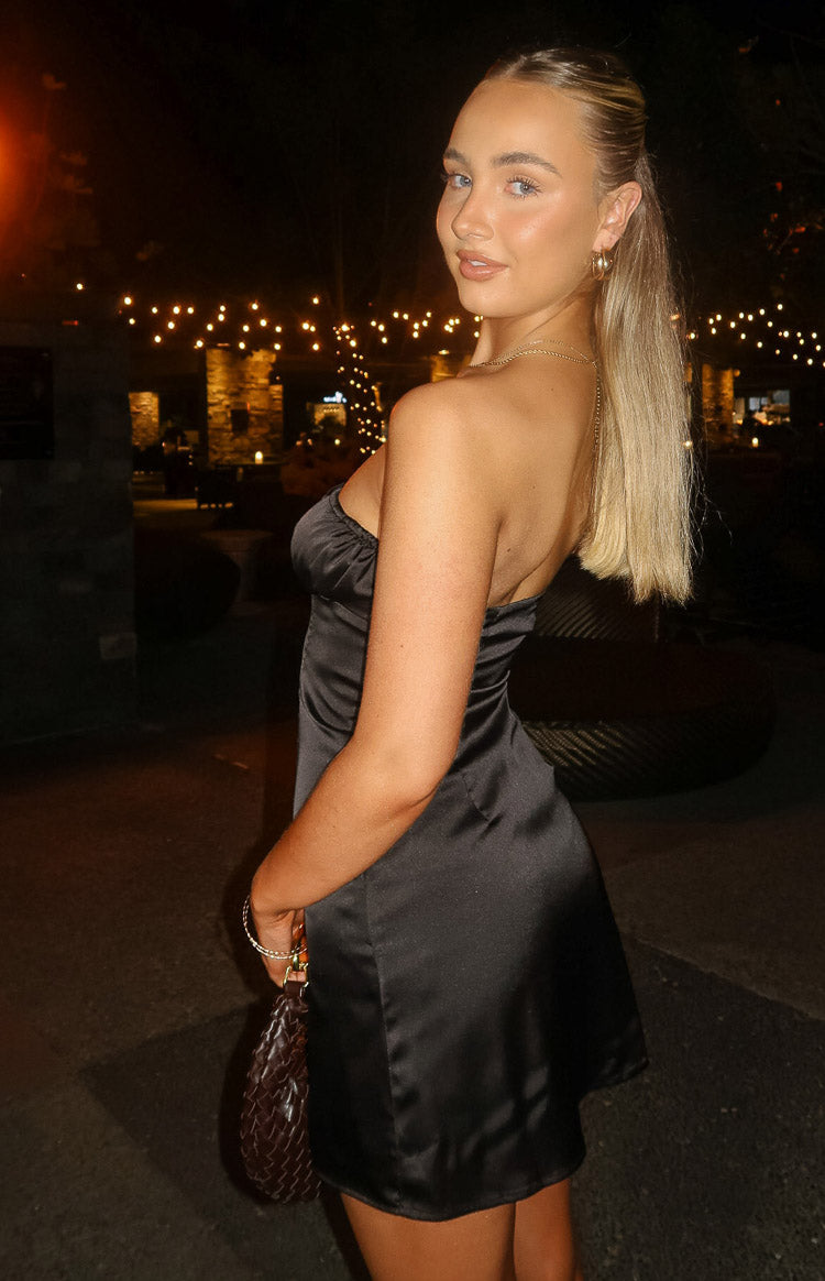 Faith Black Satin Strapless Mini Dress — 8