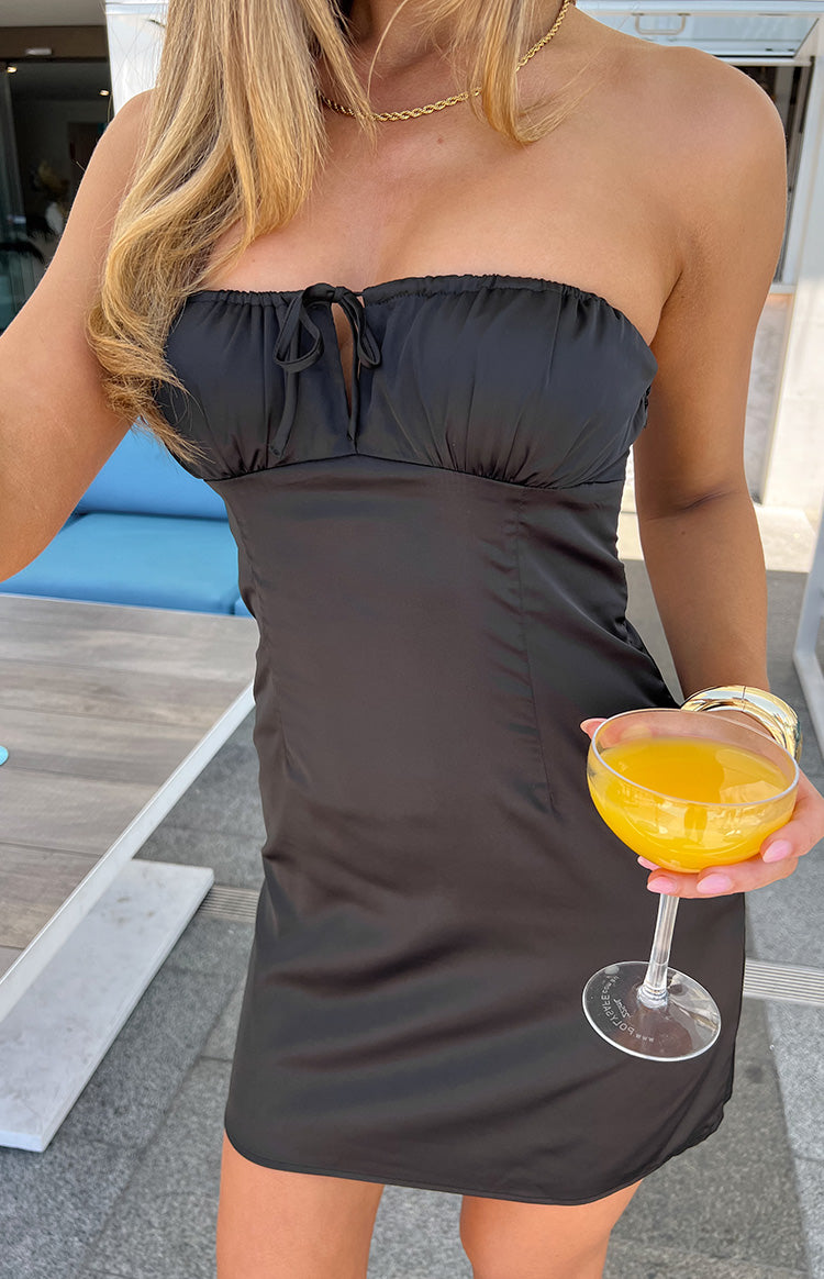 Faith Black Satin Strapless Mini Dress — 14