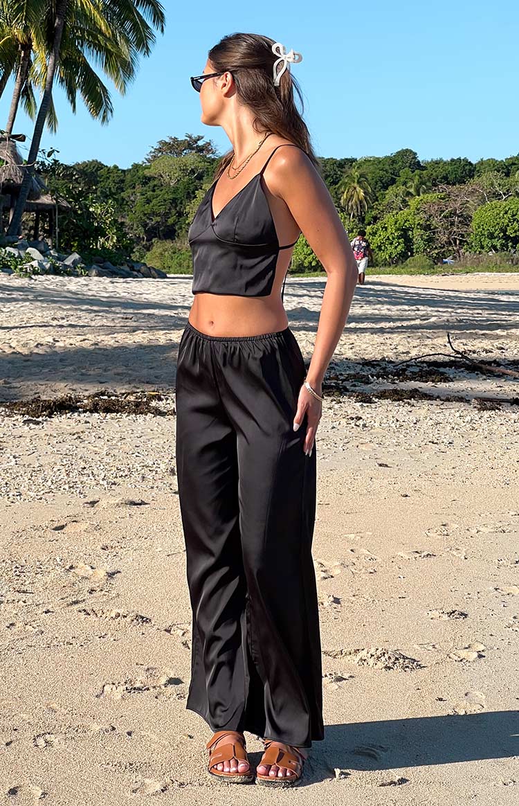Bridget Black Satin Pants — 10