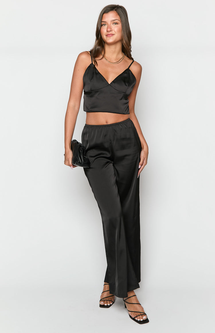 Bridget Black Satin Pants — 1
