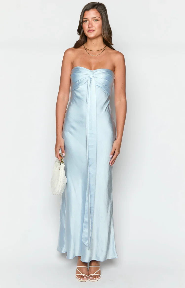 Ariella Blue Satin Strapless Maxi Dress — 2