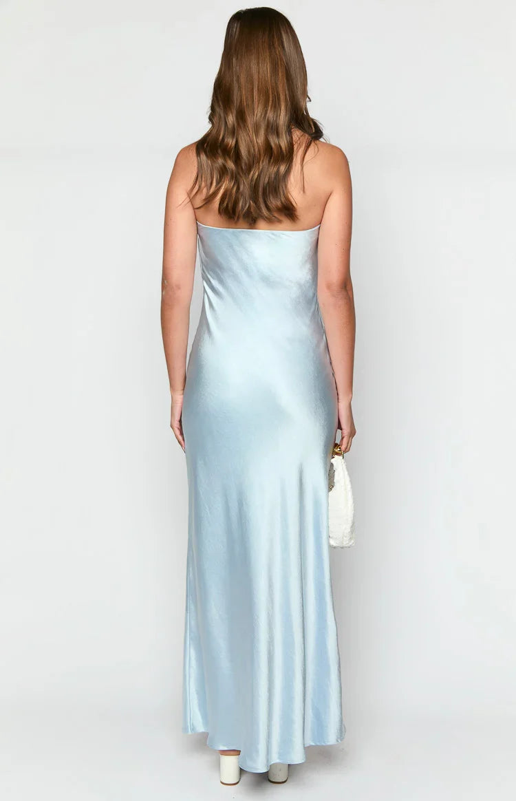 Ariella Blue Satin Strapless Maxi Dress — 5