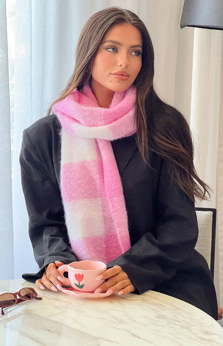 Pink Check Blanket Scarf — 1