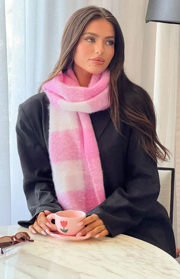 Pink Check Blanket Scarf — 1