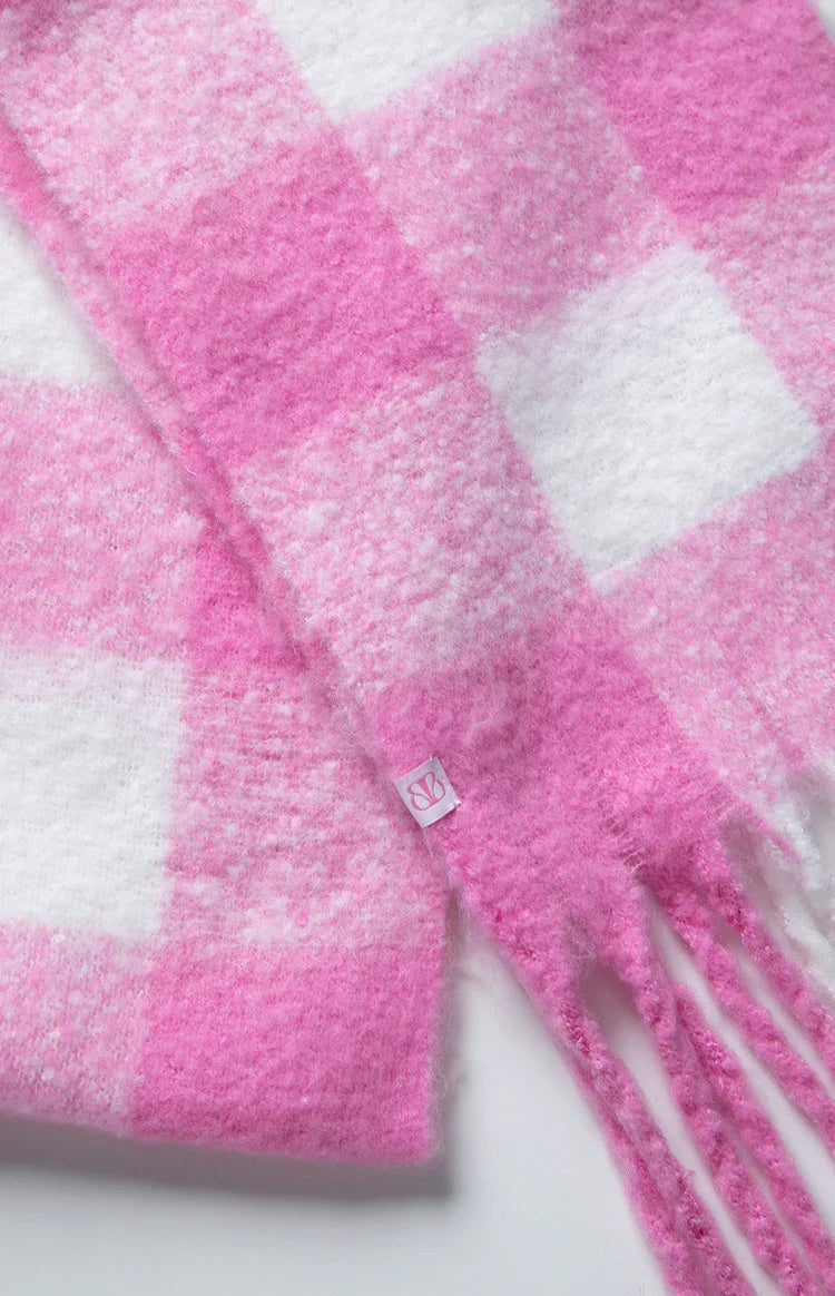 Pink Check Blanket Scarf — 2