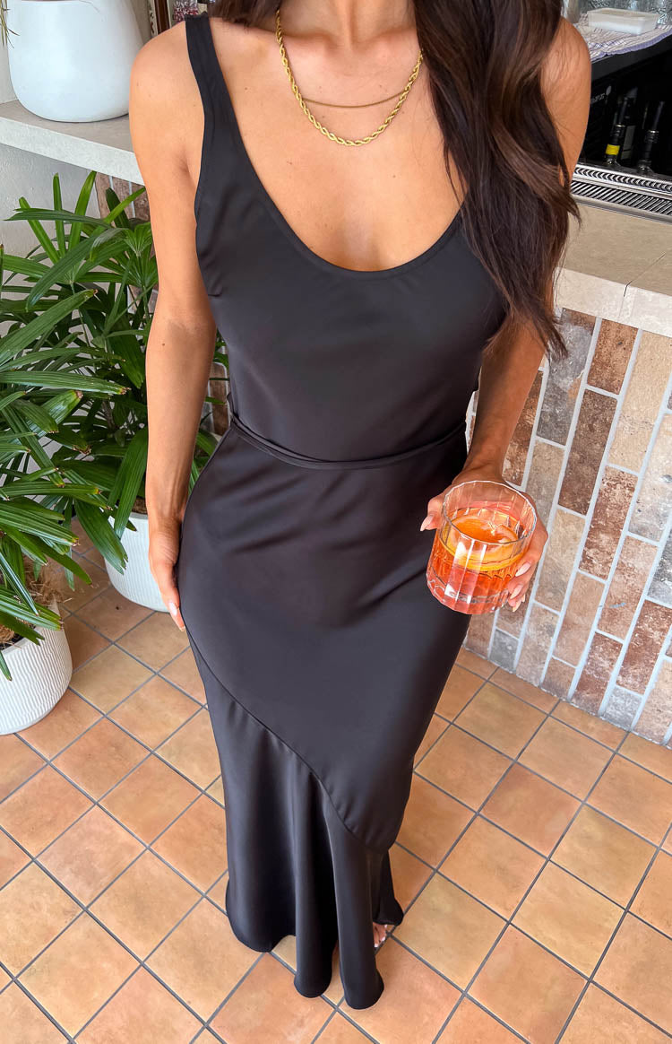 Carnation Black Satin Maxi Dress — 7