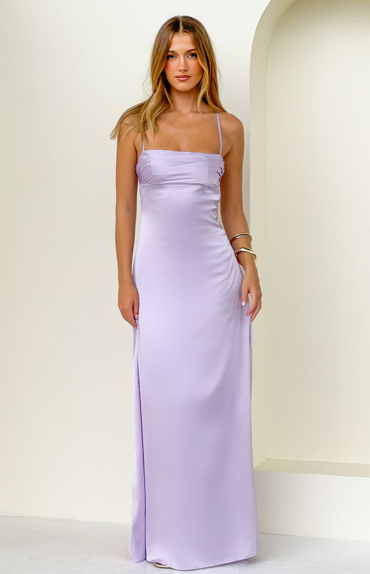 Blaise Lilac Satin Maxi Dress — 3