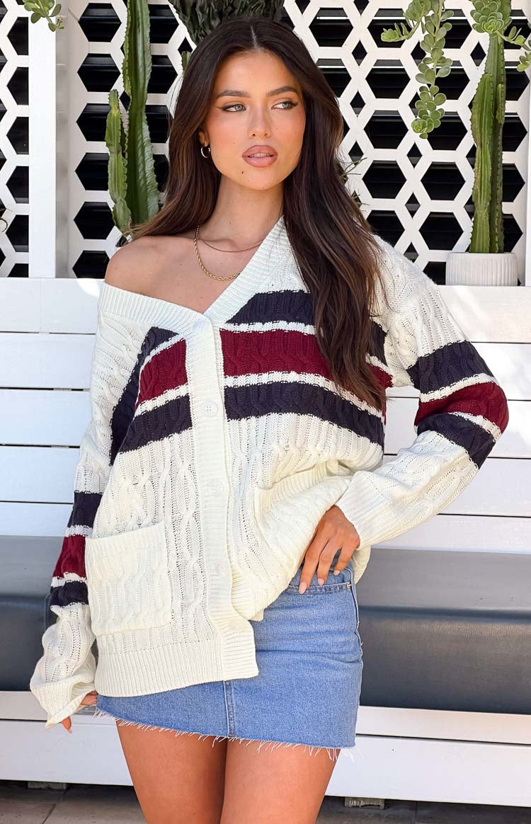 Nikkitta Cream Striped Cardigan — 1