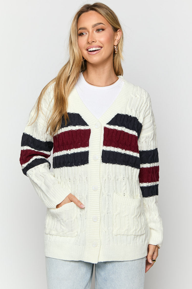 Nikkitta Cream Striped Cardigan — 4