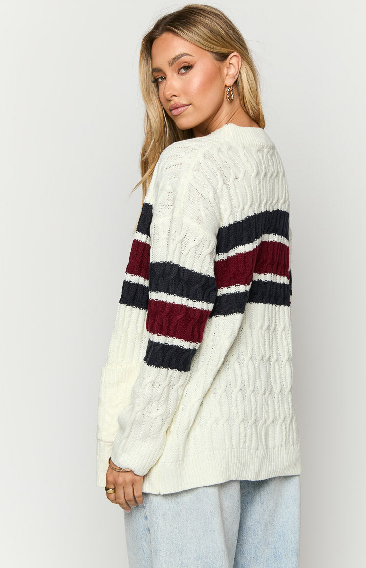 Nikkitta Cream Striped Cardigan — 6