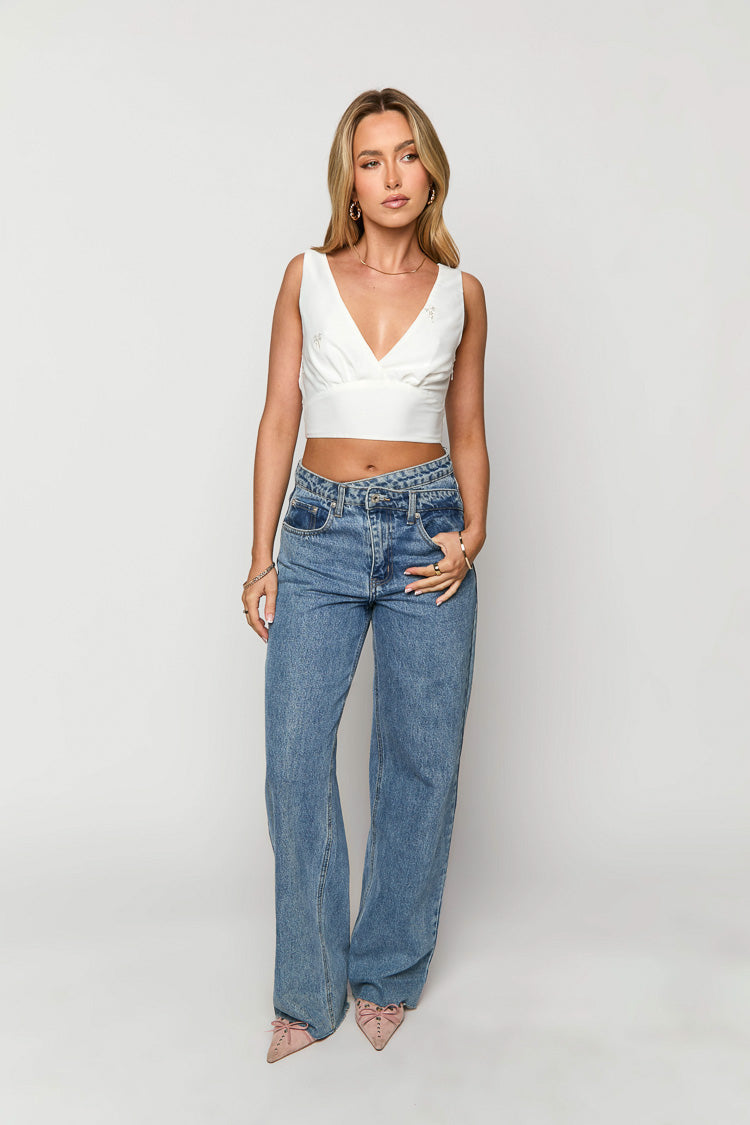 Dahlia White Embellished Crop Top — 6