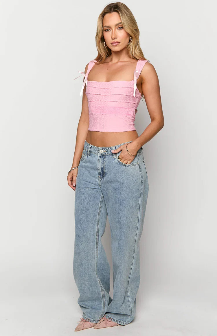 Sonny Mid Wash Low Rise Wide Leg Jeans — 4