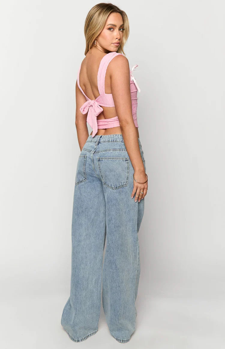 Sonny Mid Wash Low Rise Wide Leg Jeans — 5