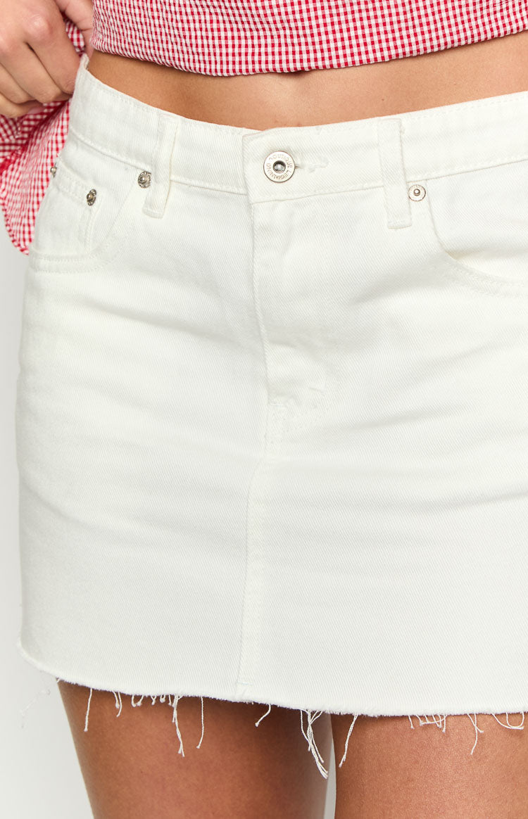 Siletto White Denim Low Rise Mini Skirt — 6