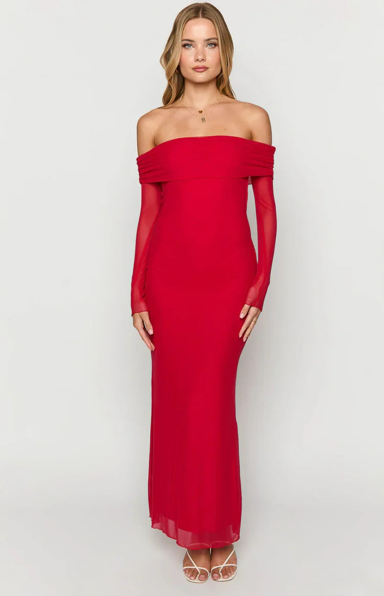 Coraline Red Long Sleeve Maxi Dress — 2