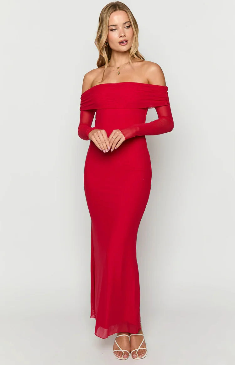 Coraline Red Long Sleeve Maxi Dress — 3