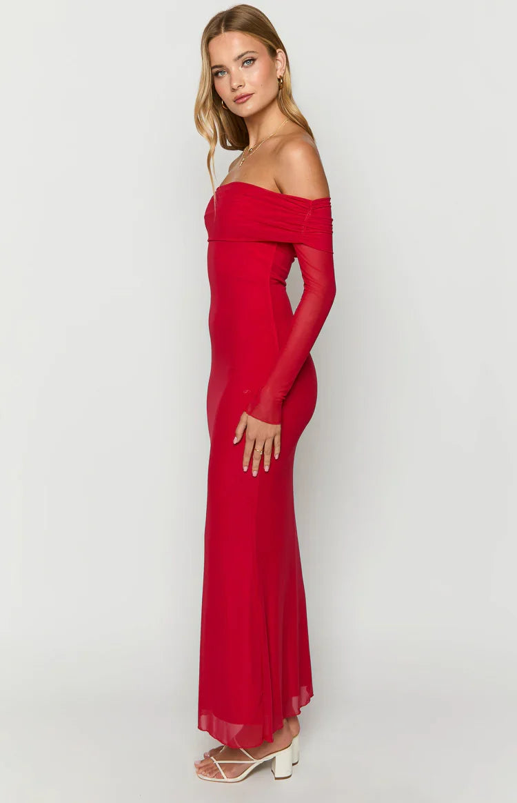 Coraline Red Long Sleeve Maxi Dress — 4