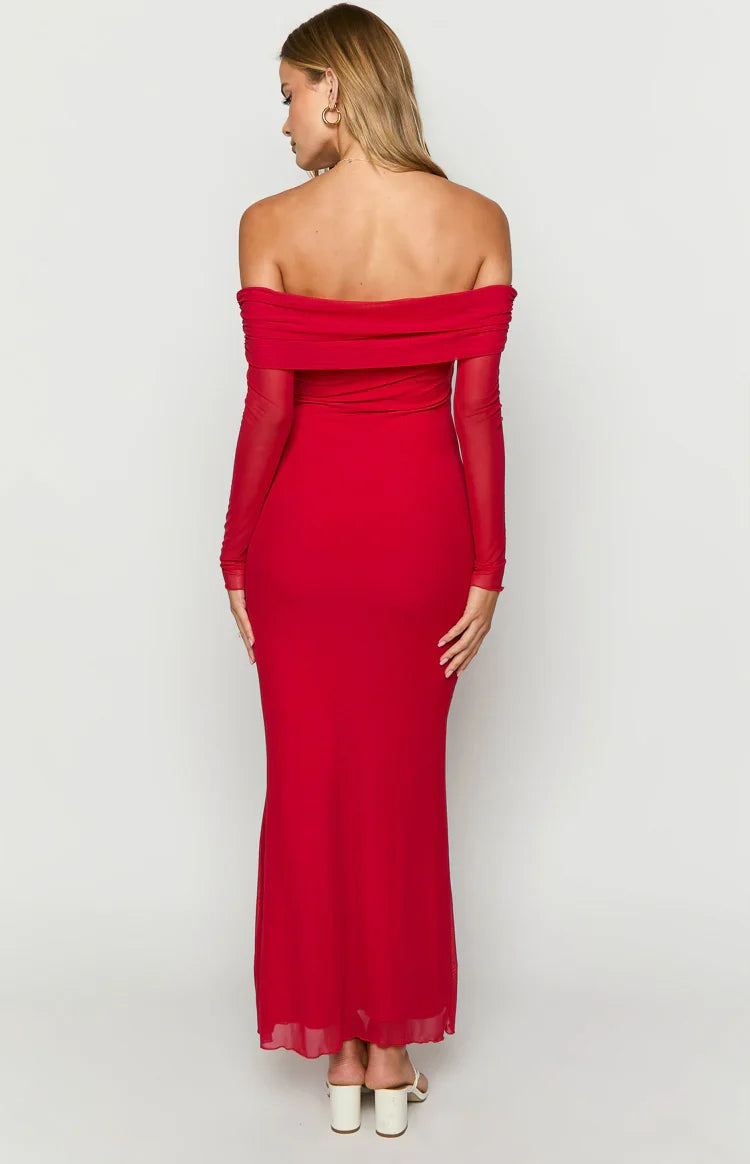 Coraline Red Long Sleeve Maxi Dress — 5