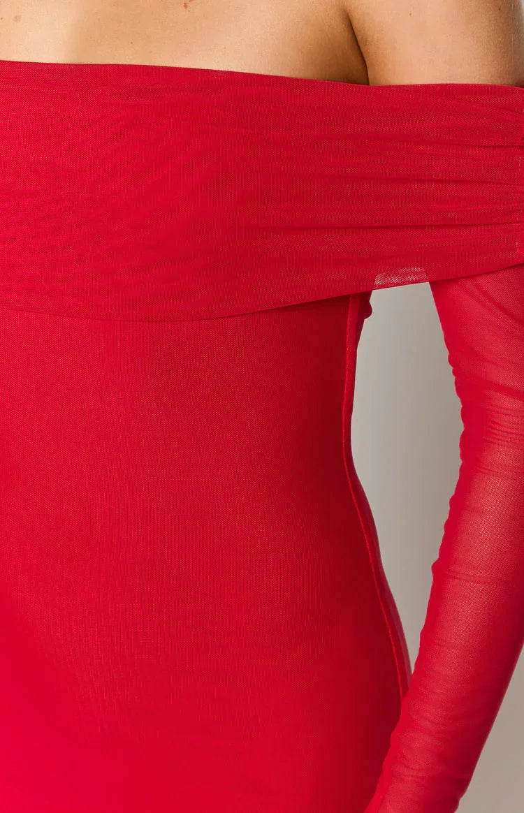 Coraline Red Long Sleeve Maxi Dress — 6