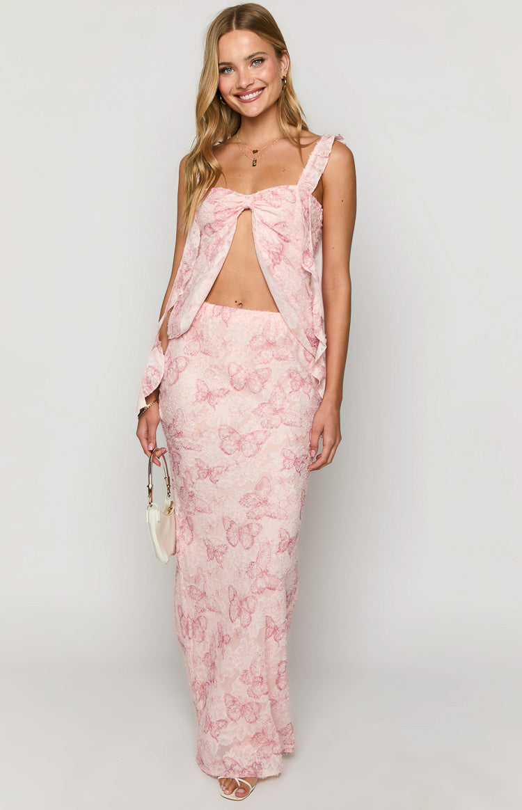 Caspian Pink Butterfly Chiffon Top — 3