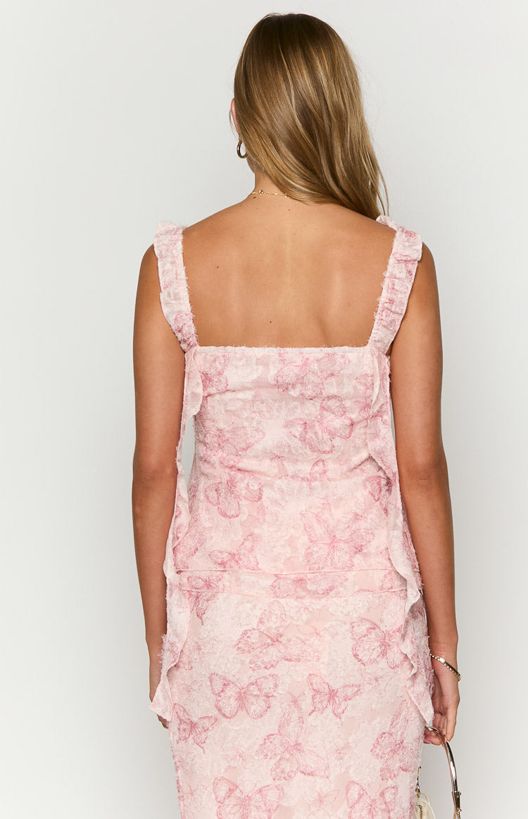 Caspian Pink Butterfly Chiffon Top — 5