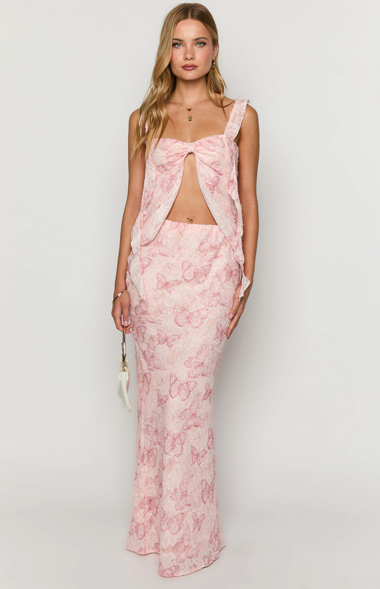 Jacqulin Pink Butterfly Maxi Skirt — 1