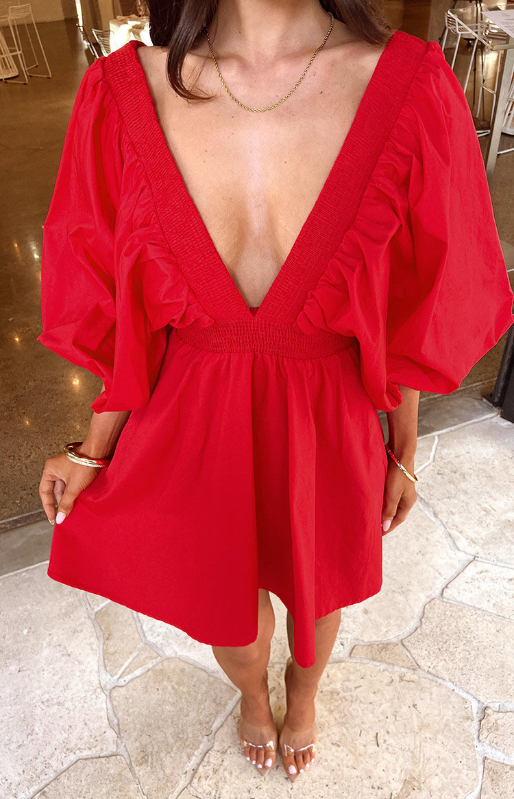 Torie Red Short Sleeve Mini Dress — 8