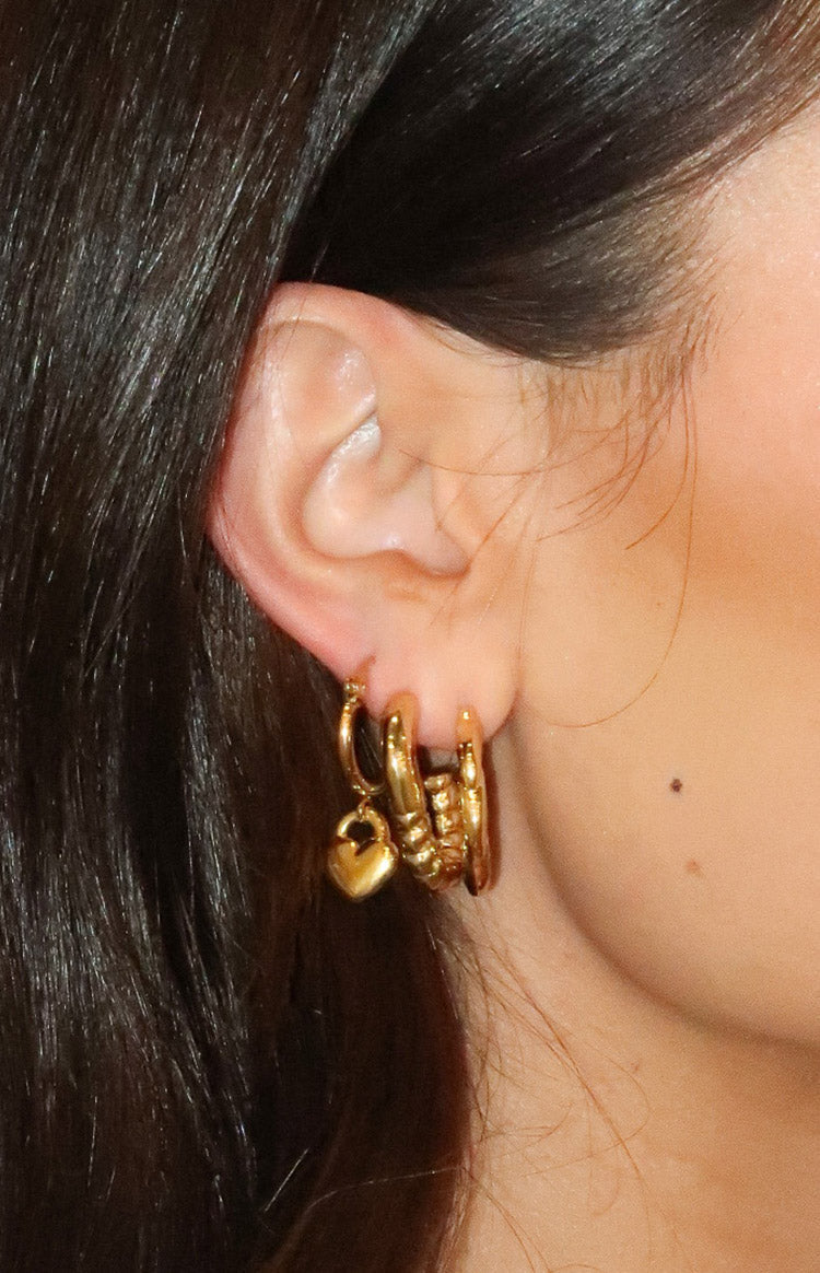 Mandey Gold Heart Hoop Earrings 3 Pack — 1