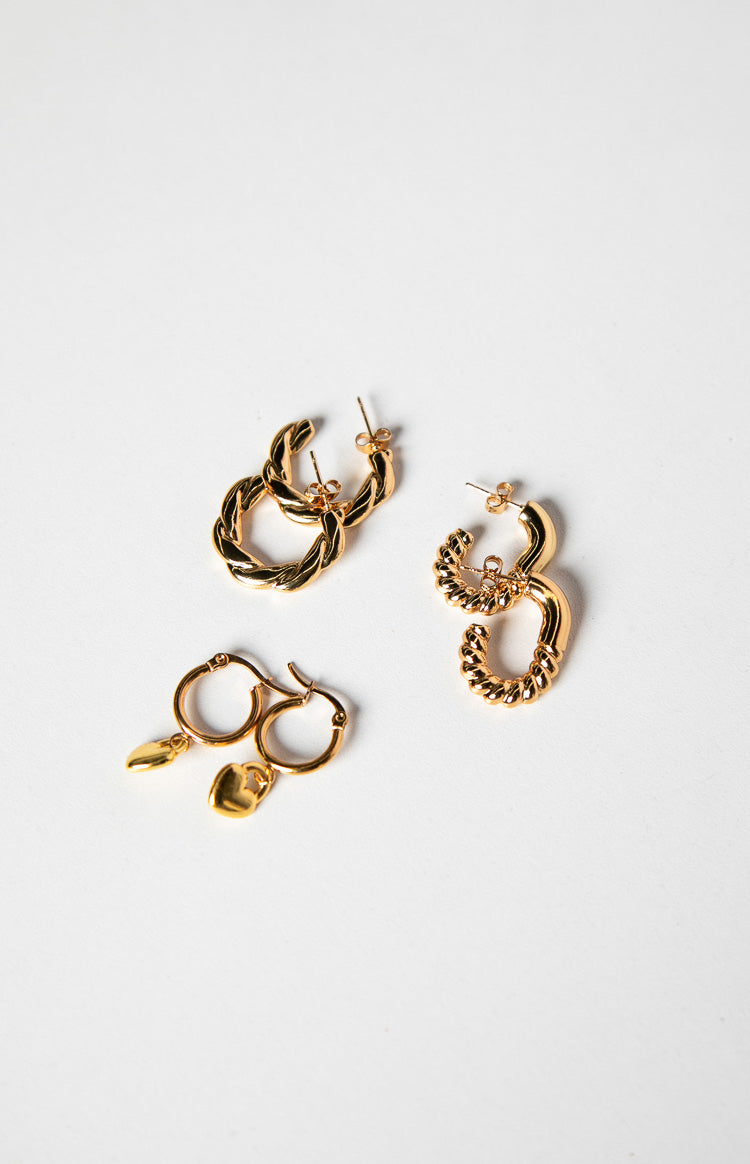 Mandey Gold Heart Hoop Earrings 3 Pack — 2