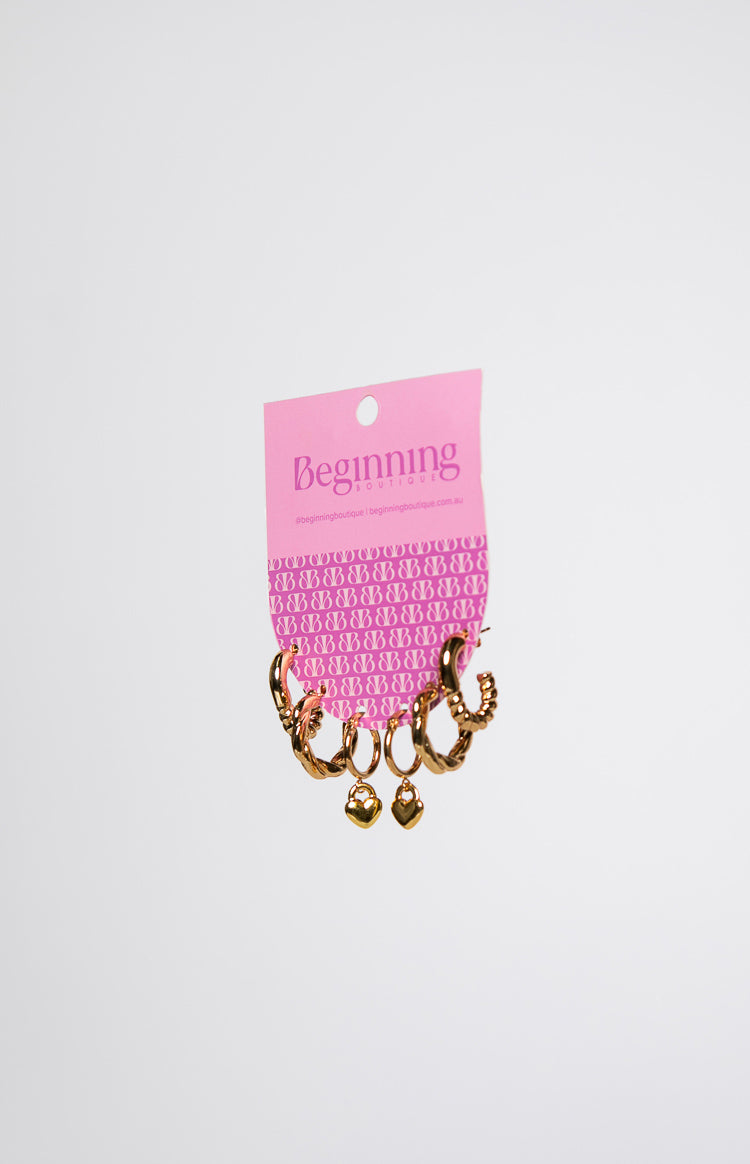 Mandey Gold Heart Hoop Earrings 3 Pack — 4