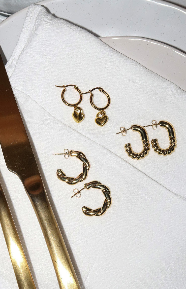 Mandey Gold Heart Hoop Earrings 3 Pack — 6