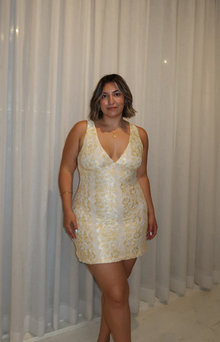 Harrie Yellow Lace Mini Dress — 11