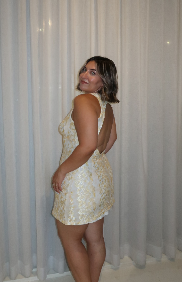 Harrie Yellow Lace Mini Dress — 12